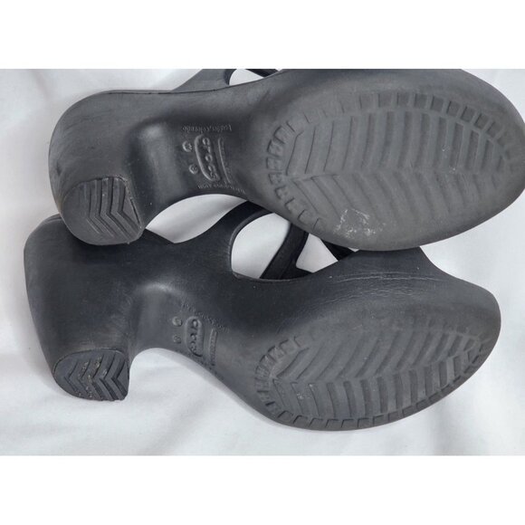 Crocs Cyprus Black Women's Size 8 High Heels Slip on Strappy Sandals Platform - Picture 6 of 7